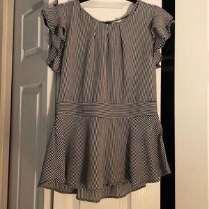 Monteau Flared Bottom Striped Blouse w/ Back Button Enclosure, Size XL